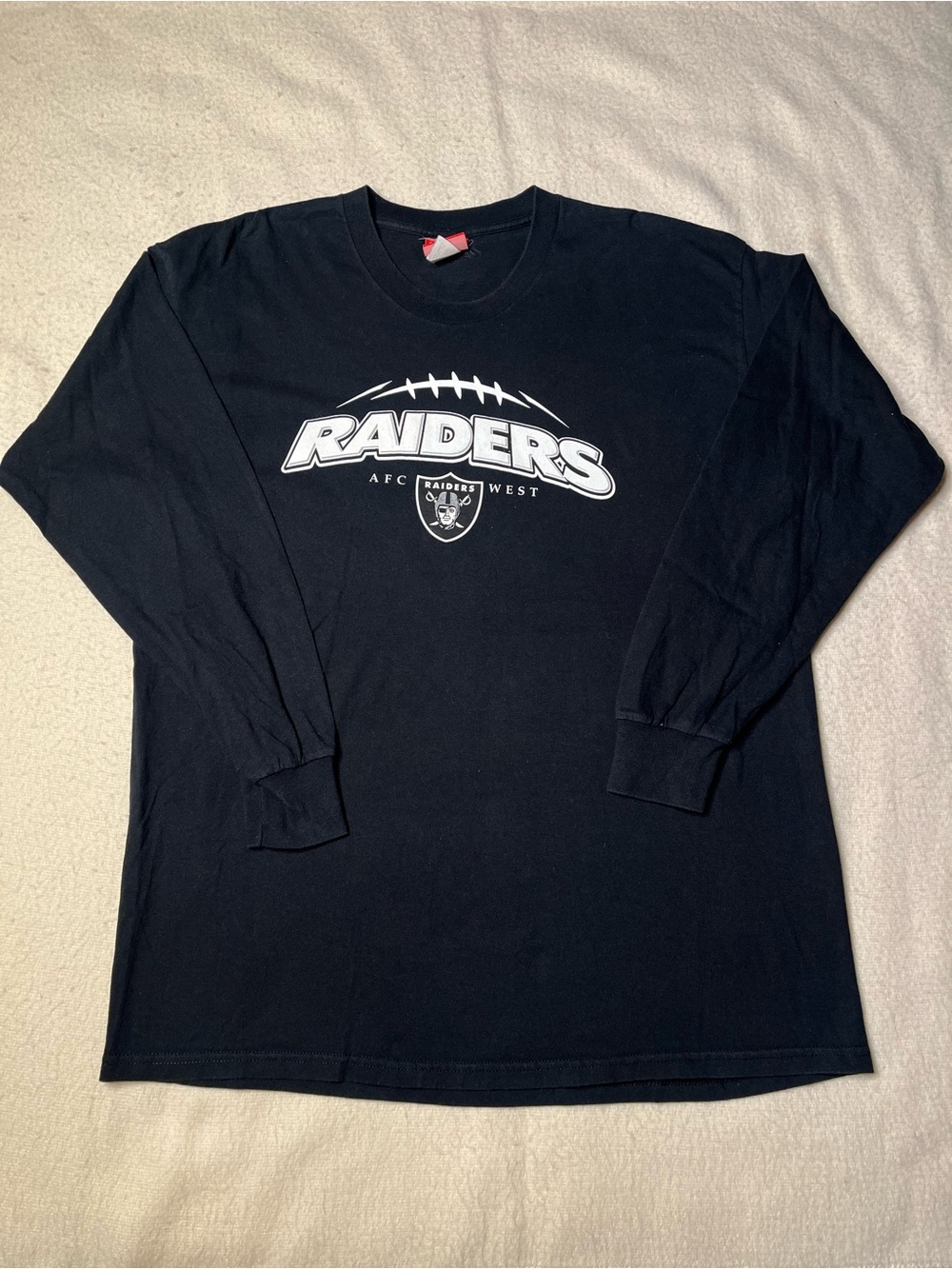 Vintage 00s NFL Oakland Raiders Black Long Sleeve T Shirt Mens XL Jersey Y2K Vtg